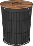 SONGMICS Wasmand met deksel - rond - 95 liter - hoogte 61 cm - zwart