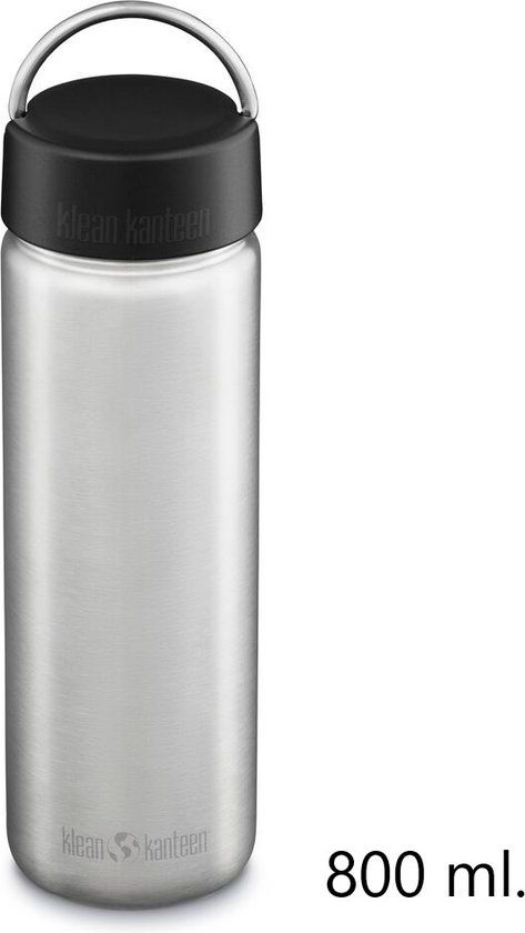 Klean Kanteen Wide Fles 800ml - Zilver - Met Brede Lusdop - BPA-vrij