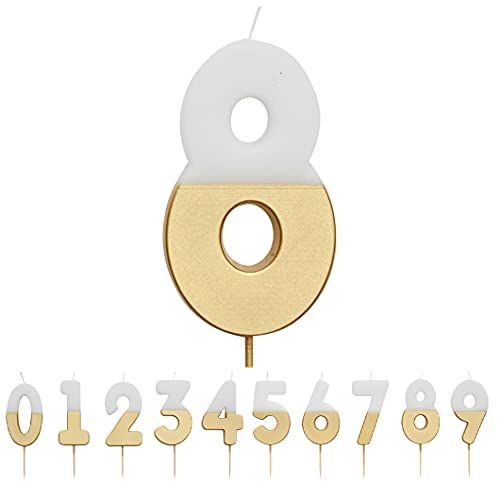 Wit en goud nummer 8 kaars voor cake | Premium kwaliteit taartdecoratie
