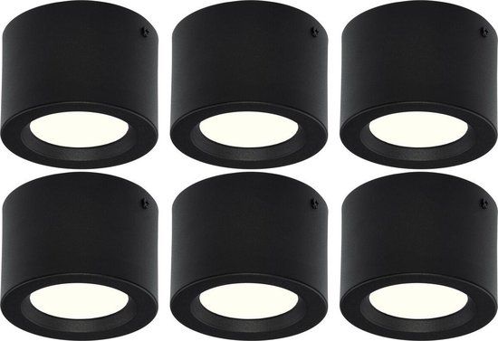 LED Downlight 6 Pack - Opbouw Rond 5W - 4200K - Mat Zwart - Ø105mm