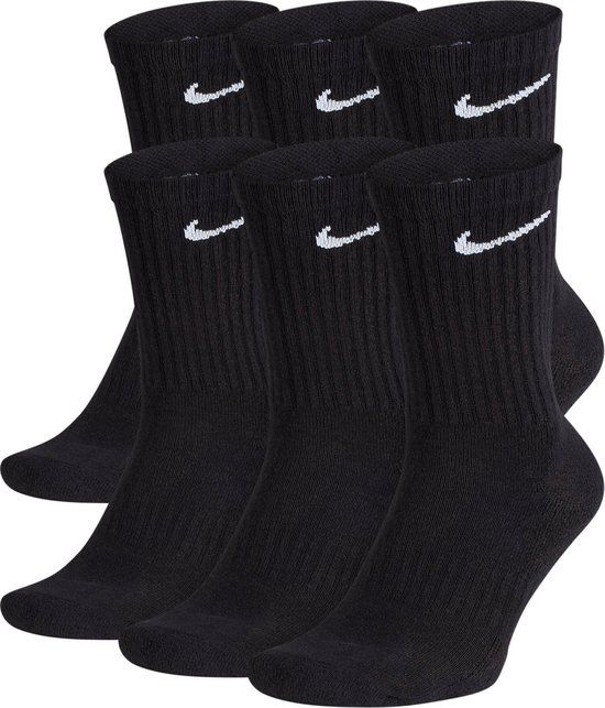 Nike Everyday Cushion Crew Sportsokken Unisex - Maat 38-42 - Zwart - Set van 6
