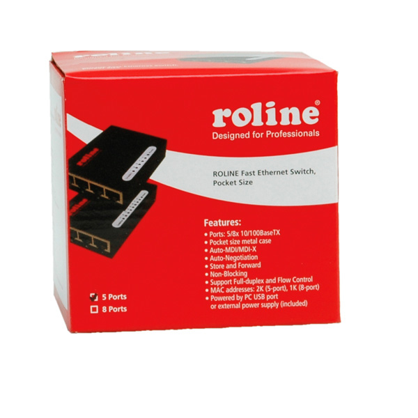 ROLINE Fast Ethernet Switch, Pocket, 5 Poorts