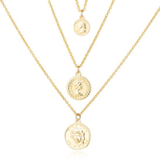 LGT JWLS LGT Jewels Multilayer Ketting Coins - 3 lagen - Goudkleurig