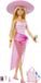 Barbie-pop, blond, in een roze badpak, met strandtas en strandaccessoires