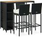 Bar de jardin 5 pièces avec coussins poly rotin noir