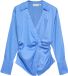 comma - Katoenen satijnen blouse met wikkel-look - azuurblauw - Maat 34