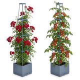 Relaxdays bac à plantes avec treillis, auto-arrosant, set de 2, pour tomates et roses, 145x25x25 cm, gris