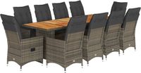 vidaXL 11-delige Bistroset met Kussens, Poly Rattan, Grijs
