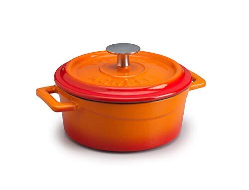 Pentole Agnelli COGHSRP10420O Slowcook-pan met handgrepen en deksel, gietijzer, oranje, 2,6 l