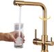 Unyqoos® Robinet de cuisine 3-en-1 – Inox, finition Or, bec pivotant à 360°