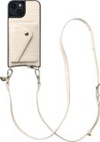 AVY Leren Hoesje geschikt voor Apple iPhone 15 | Met Koord en Kaarthouder | Compatibel met MagSafe | Leather Case met Crossbody Koord & Wallet | Long Leather | Croco Beige