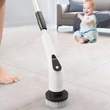Merkloos Elektrische Schoonmaakborstel - Elektrische Scrubber - Oplaadbare Roterende Borstel - Met 8 Opzetstukken - 6 Snelheidsstanden En Een Verstelbare Steel Van 45-100 Cm - Voor Vloeren, Glas En Apparaten - Wit