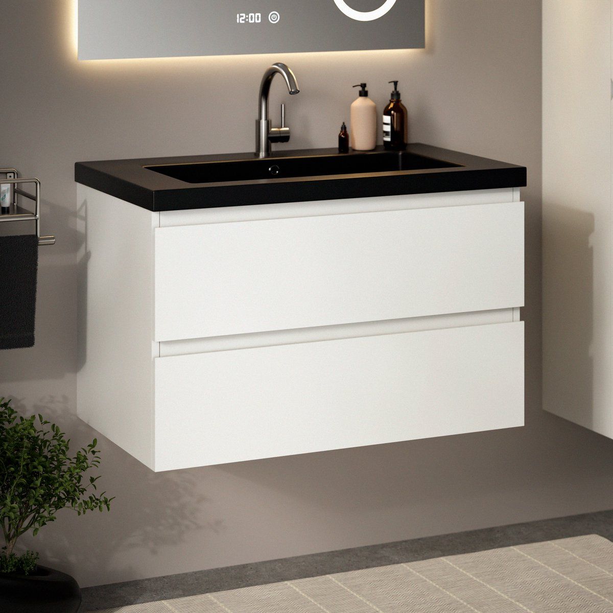 Mirlux Badkamermeubel Glanzend Wit 80 cm - Wastafel Zwart