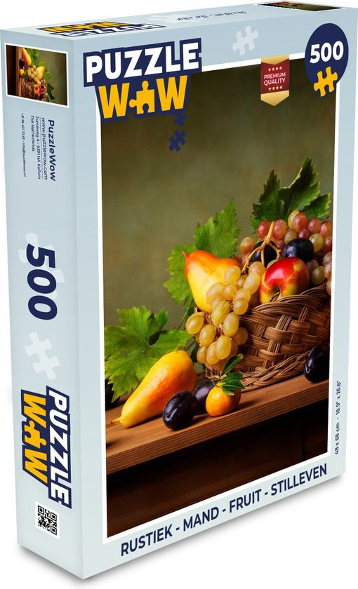 MuchoWow Puzzel Rustiek - Mand - Fruit - Stilleven - Legpuzzel - Puzzel 500 stukjes - Sinterklaas cadeautjes - Sinterklaas voor grote kinderen