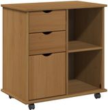 vidaXL Rollende kast 63,5 x 39 x 65,5 cm Massief vurenhout Honingbruin