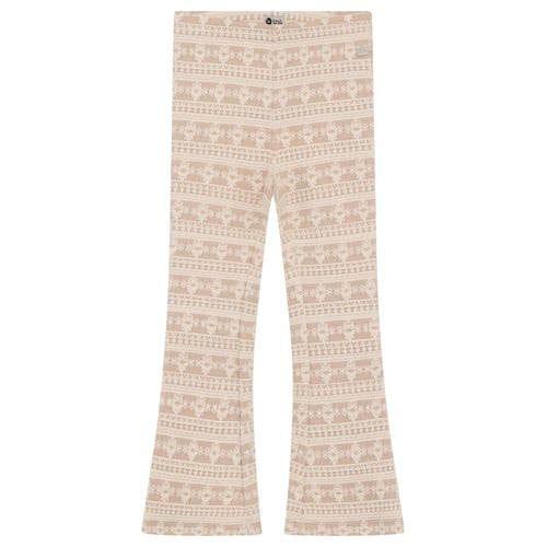 Daily7 regular waist flared broek beige met textuur
