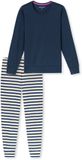 SCHIESSER Pyjama lang Dames deep blue Gestreept 100% Katoen