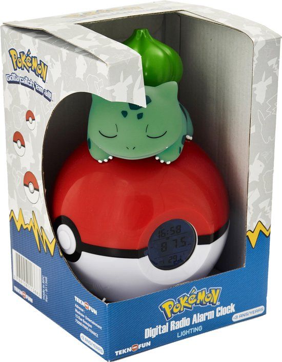 Teknofun Pokémon - Pokéball Bulbasaur Wekkerradio - FM Radio - Alarm Clock