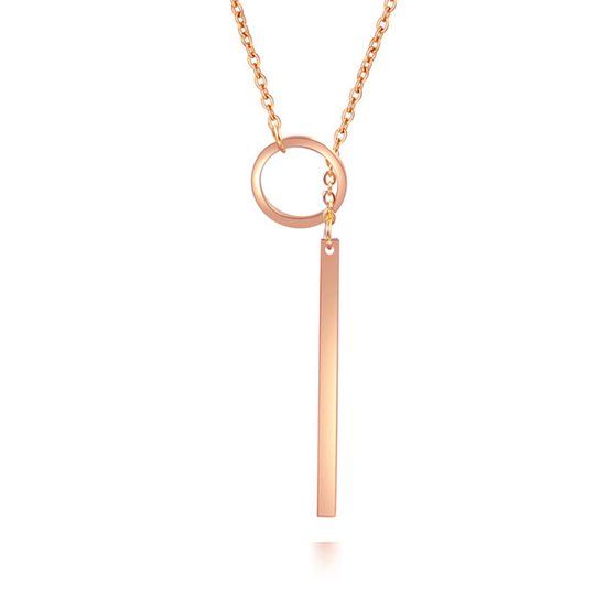 LGT JWLS Hippe Staaf ketting Edelstaal Bar T met Cirkel Rose
