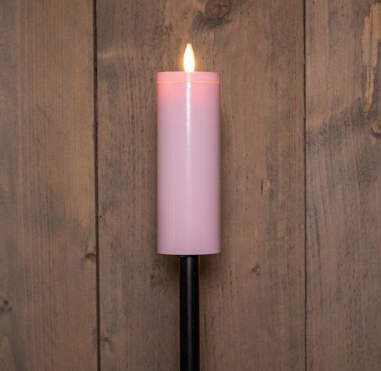 Annas Collection Fakkel Op Steker Licht Roze Met Bewegende Vlam 5 x 14 cm Op 75 cm