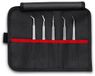 KNIPEX Gereedschap 92 00 03 5 stuks roestvrijstalen pincetten set in gereedschapsrol-SMD, zilver