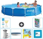 Intex Rond Frame Zwembad - 366 x 76 cm - Blauw - Inclusief Pomp - Afdekzeil - Onderhoudspakket - Vloertegels - 7-delig