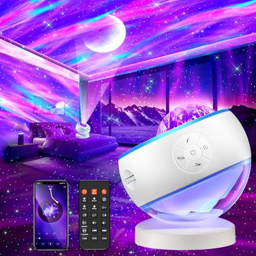Galaxy Samsung Galaxy Light Noorderlicht Projector - 16 Kleuren Met 15 Witte Ruisgeluiden, 5 Maan en Ster Aurora Effecten - Bluetooth en Afstandsbediening + Timer