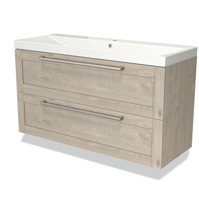Maxaro Badkamermeubel 120cm Modulo Lichtgrijs Eiken 2 Lades Kader Wastafel Keramiek