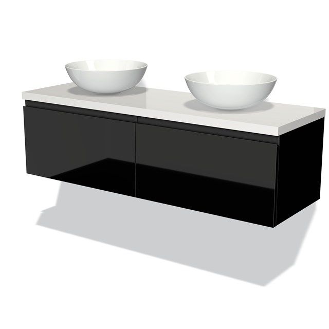 Maxaro Badkamermeubel Modulo Plato 140cm Hoogglans Zwart 2 Lades Greeploos Hoogglans Wit Blad