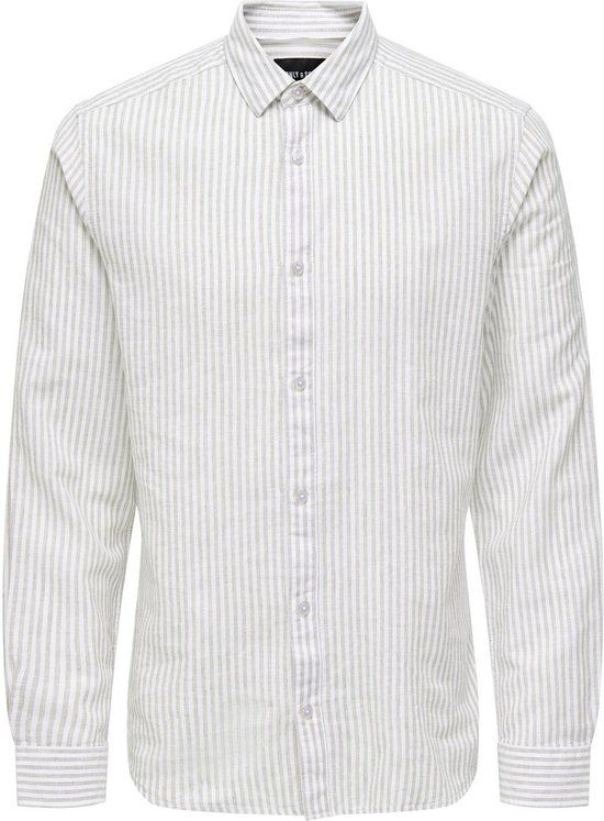 Only & Sons Onscaiden Ls Stripe Linen Shirt - Ecru - XXL - Men
