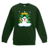 Bellatio Decorations Shoppartners Bv Groene kersttrui met een sneeuwpop en zijn dieren vriendjes voor jongens en meisjes - Kerstruien kind 170/176