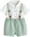 Next - Jongens - 3-delige babyset met shirt, body, korte broek en bretels - Groen