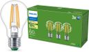 Philips LED Philips UltraEfficient LED lamp Transparant - 60W - E27 fitting - Warmwit licht; 2700K - Energielabel A - 3-pack