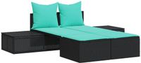 vidaXL Dubbele ligstoel met kussens, zwart, polyrotan