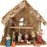 Merkloos / Sans marque Jja Showroom And Head Office Complete kerststal met 11x st kerststal beelden - 30 x 18 x 26 cm - hout/mos/polyresin
