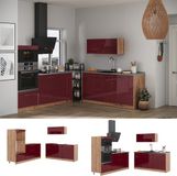 Vicco Keuken Fame-Line, Bordeauxrode hoogglans/Goudkleurig Eiken, 340 cm