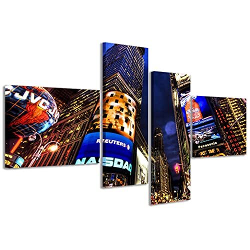 Stampe su Tela Stampe su Tela Afbeelding op canvas, Times Square III, moderne kunstdruk op 4 panelen, klaar om op te hangen, 200 x 100 cm
