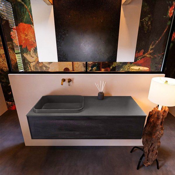 Mondiaz ERIN 120cm badmeubelset onderkast Antracite met 1 lade Wastafel RIDGE links Dark grey ERIN12012