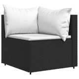 VidaXL Tuinhoekbank met kussens poly rattan zwart