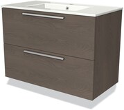 Maxaro Badkamermeubel 90cm Modulo Donkerbruin Eiken 2 Lades Vlak Wastafel Keramiek