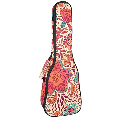 Mersov Concert Ukelele Rugzak, Heavy Duty Ukulele Case Bag met Opslag, Sopraan Concert Tenor Ukelele 10 MM Gewatteerde Tas Bohemen Stijl Bloemen