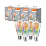 LEDVANCE SMART+ MATTER LED lamp, compatibel met Google, Alexa, Apple, wit glas, 4,8W, 470lm, E27-fitting, gekleurd licht & wit licht, app- of stembediening, levensduur tot 15.000 uur, 4-pack