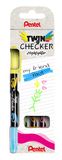 Pentel SLW8-4 TwinChecker Highlighter, tweekleurige markeerstift met dubbele punt in krachtige kleuren voor heldere markeringen, slanke penvorm, set van 4, gesorteerd, 1 stuk (4 stuks)