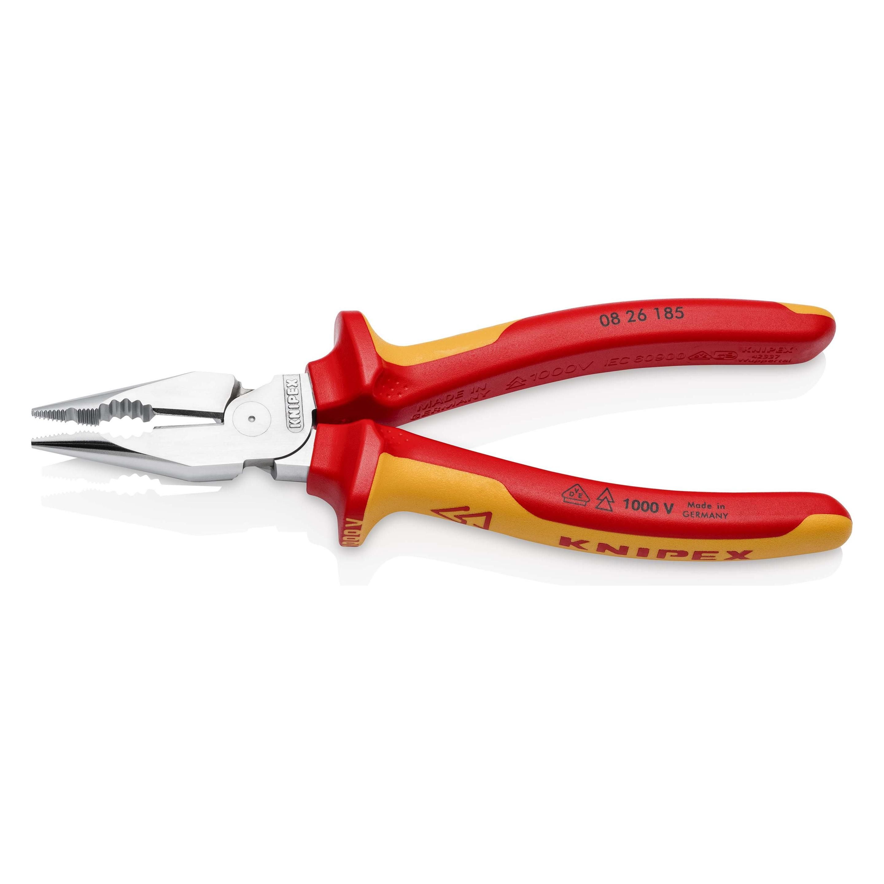 KNIPEX Spitse kombitang op ZB-kaart verchroomd geïsoleerd met meer-componentengrepen, VDE-getest 185 mm, 08 26 185 SB