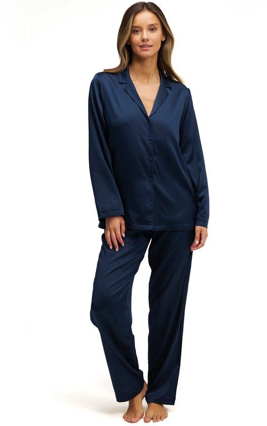 Dore & Rose Premium Zijden Pyjama Dames Blauw M