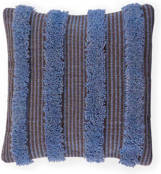 Kidsdepot Lulu Sierkussen - Blauw/Crème - Gestreept - Wol - 40x40 cm