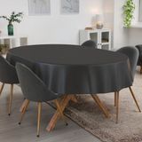 ANRO Tafelkleed Effen linnenlook Antraciet Ovaal 240x140cm Met sierband Afwasbaar Waterafstotend
