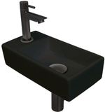 INK - Fonteinpack Porselein Links incl. Fonteinkraan - Design Sifon - Design Plug en Montageset - 360x180x90 Mm - Mat Zwart/metal Black