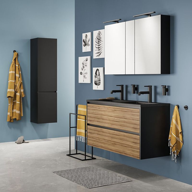 Tiger Reverse Meubelset 120 cm - Chalet eik / Mat zwart - Oval wastafel dubbel Mat zwart