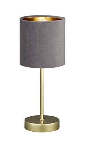 Fischer & Honsel Tafellamp, Aura | goudkleurig | stoffen kap | grijs fluweel / binnenkant goudkleurig | H: 34,00 cm, D: 13,00 cm | met snoerschakelaar | 1x E14 max. 25 Watt | 50494